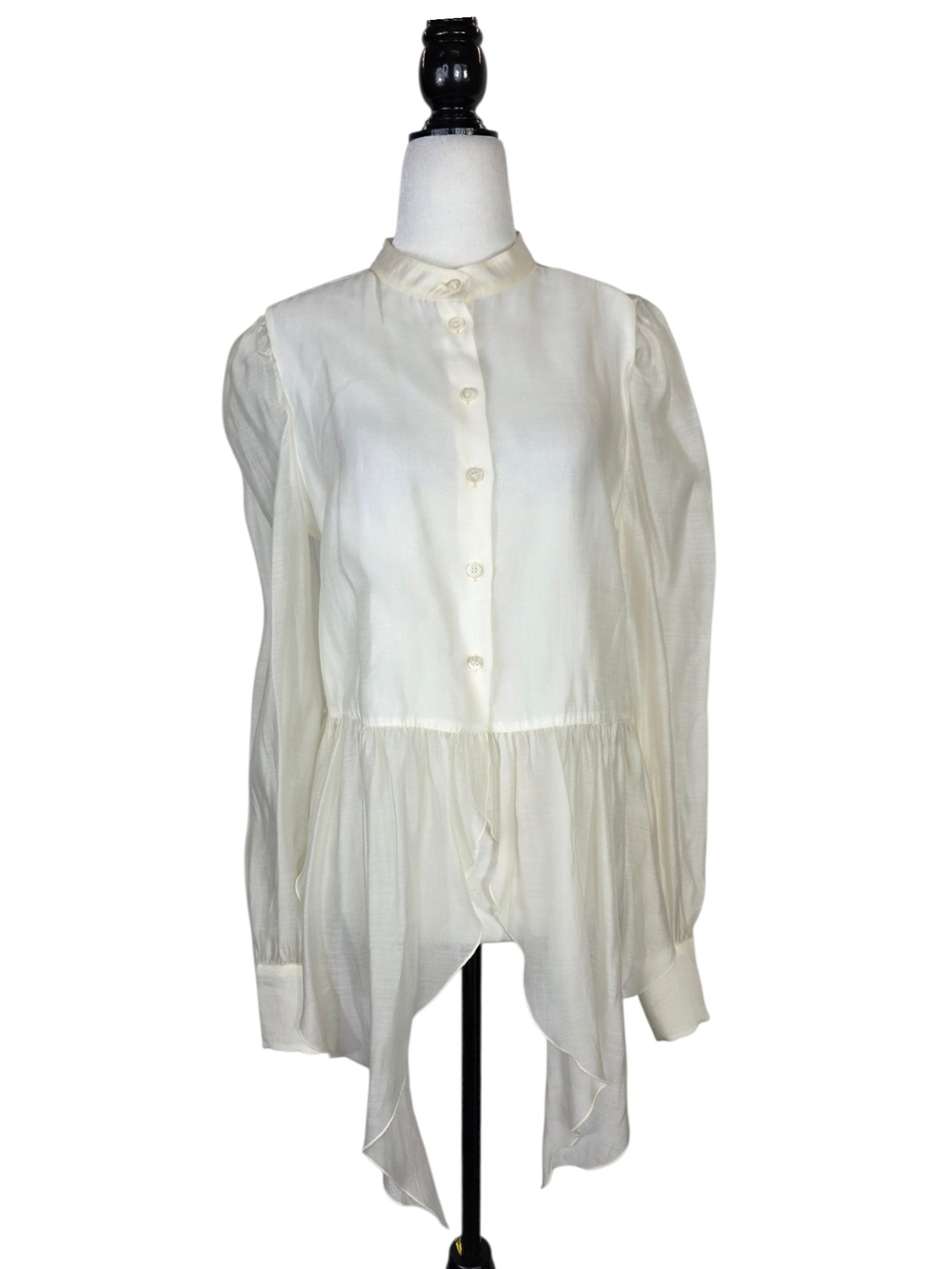 See By Chloe Cream Sheer Button-Down Chinese collar Fairycore PeplumBlouse